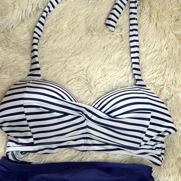 Tempt Me Vintage Swimsuit Two Piece Retro Halter Ruched High Waist Bikini Medium - Picture 4 of 9